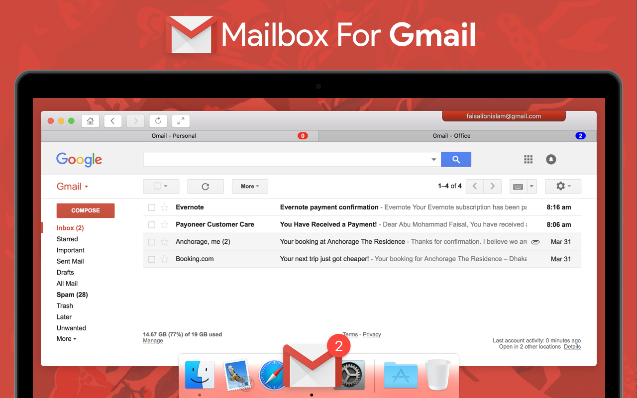 gmail in office for mac 2016